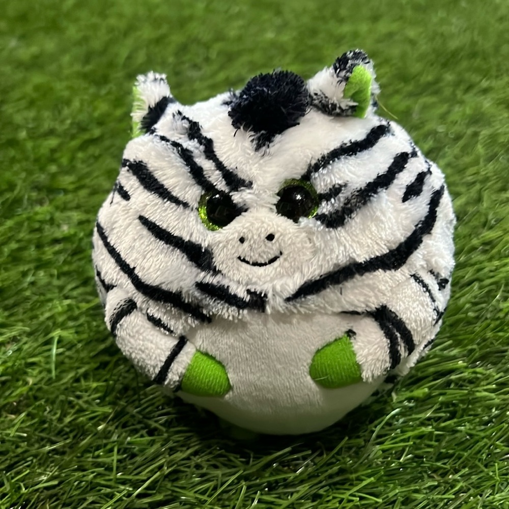 Ty Oasis Zebra Beanie Ballz Plush 5" Stuffed Animal Black White Green Ball